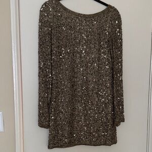 All Saints Gold Sequin Long Sleeve Dress